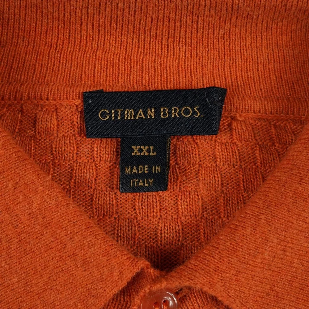 Gitman Bros Polo Sweater Mens XXL Orange Merino Cashmere Blend Made in Italy